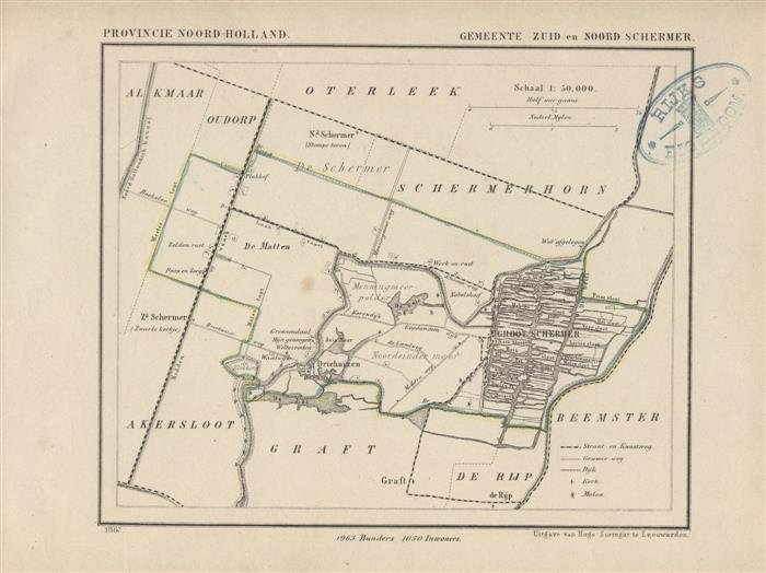 Kuyper Jacob. - Zuid en Noord Schermer.  Map Kuyper Gemeente atlas van Noord Holland