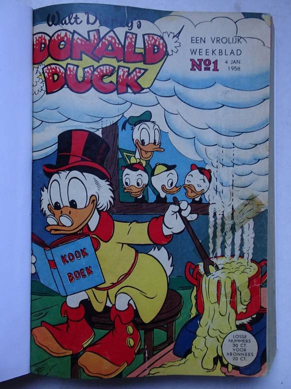 Disney, Walt. - Donald Duck. Een vrolijk weekblad. No. 1 t/m 26 1958 (nrs. 5 en 15 ontbreken). In 1 band.
