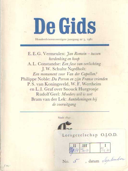 Constandse, H. Mulisch e.a. (redactie), A.L. - De Gids. Algemeen Cultureel Maandblad. Honderdvierenveertigste jaargang, 1981 no. 5