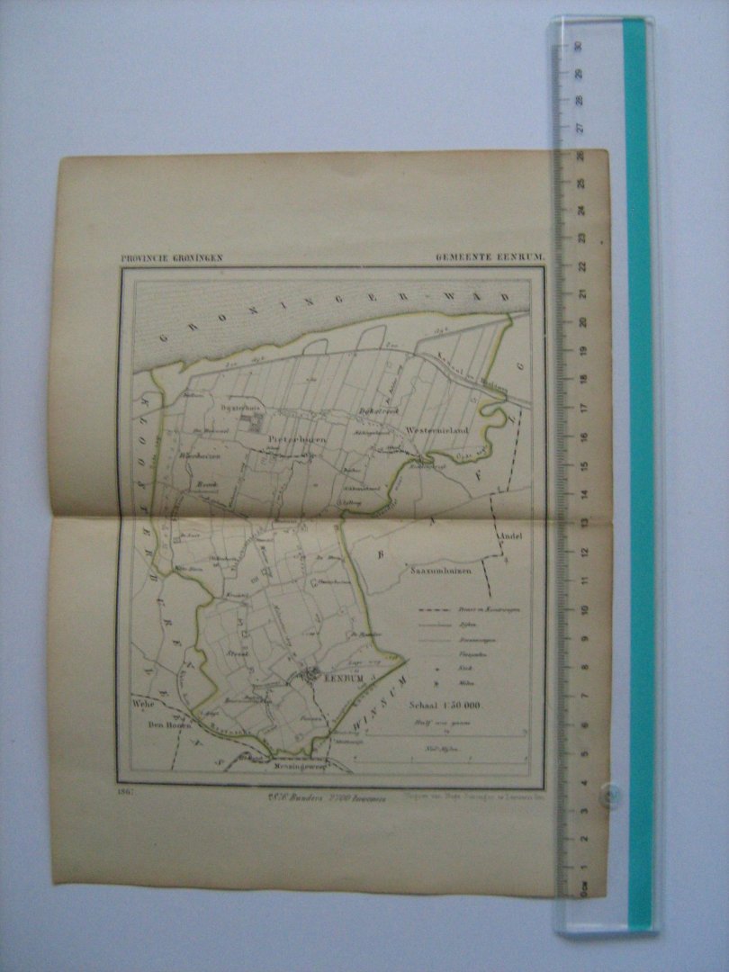  - Oudtijds grensgekleurde lithografie van Gemeente EENRUM, Groningen 1867