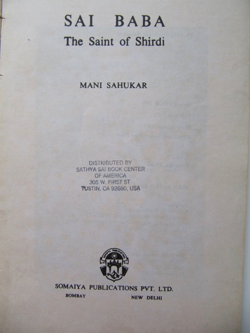 Mani Sahukar - Sai Baba -The Saint of Shirdi
