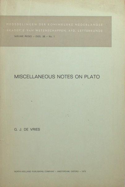 Vries, G.J. de. - Miscellaneaous notes on Plato.