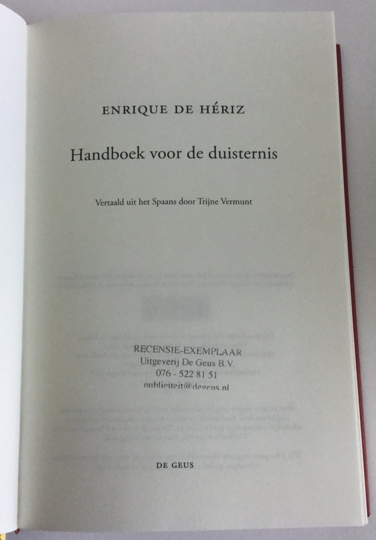 Hériz, Enrique de - Handboek voor de duisternis