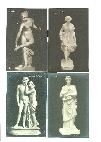  - 8 stuks oude kunstkaarten van antieke beeldhouwerken.