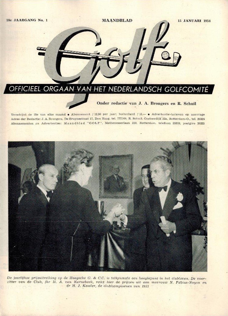 J.A. Brongers en R. Schuil - Maandblad Golf 1954 Compleet -(Sportmagazines Golf)