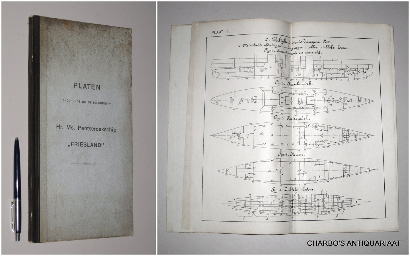 PANTSERDEKSCHIP 'FRIESLAND', - Platen behoorende bij de beschrijving van Hr. Ms. Pantserdekschip 'Friesland'.