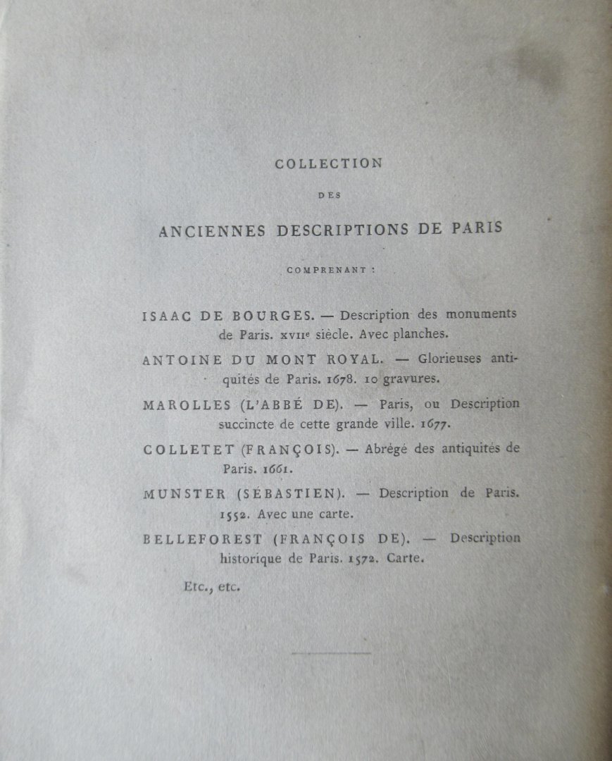Marolles, Michel de - Paris. Description de cette ville