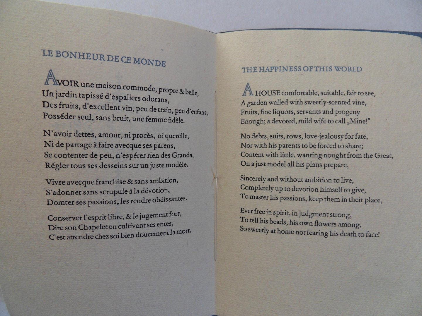 Plantin, Christopher. [ English translation by Gerard Previn Meyer ]. - The Happiness of this World, A Sonnet. [ Beperkte en genummerde oplage { 22 } van totaal 60 exemplaren ]