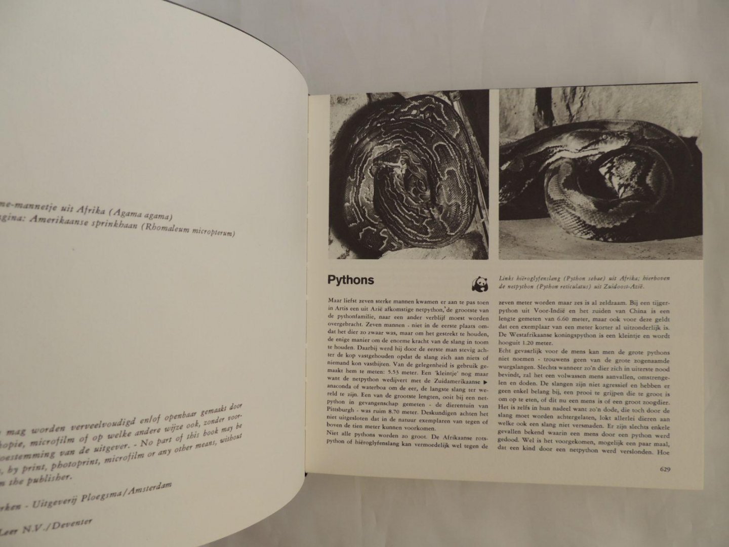 Werken, H. van de - tekst / Bokma, J. - foto's - Artis Dieren-Encyclopedie deel 5 - PYTHON / TIJGER