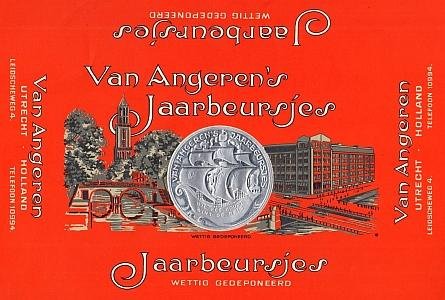 UTRECHTSE BONBONS - Van Angeren's Jaarbeursjes. Ongebruikte papieren verpakking voor een doos snoepjes.