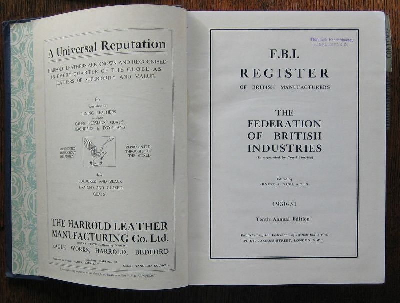 Nash, Ernest. A.  - F.B.I. register of British manufacturers 1930-31
