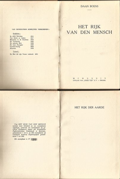Boens, Daan - Het rijk van den mensch 1939