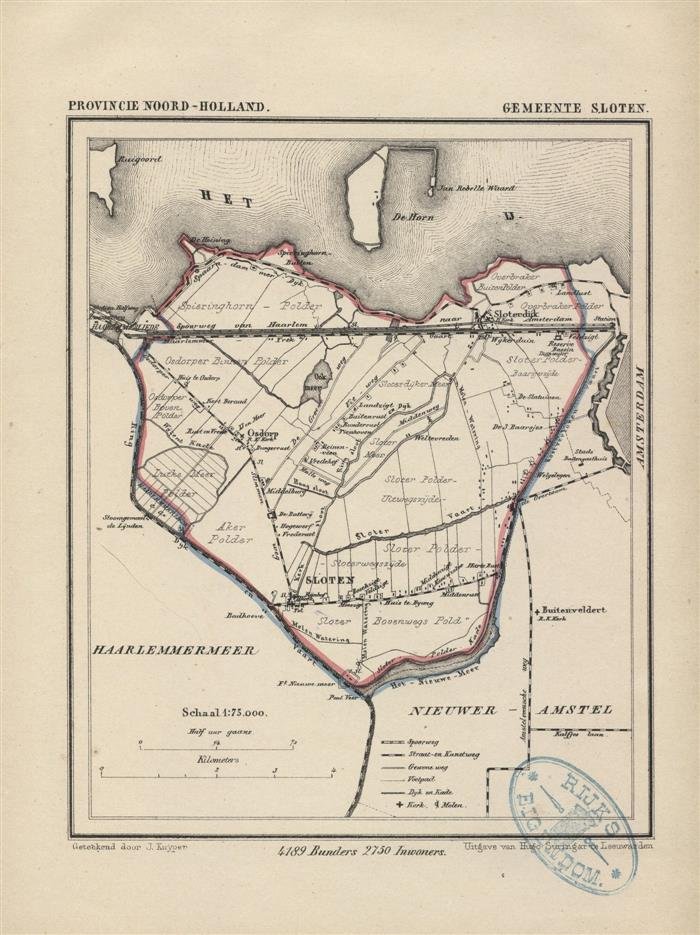 Kuyper Jacob. - Sloten  Map Kuyper Gemeente atlas van Noord Holland