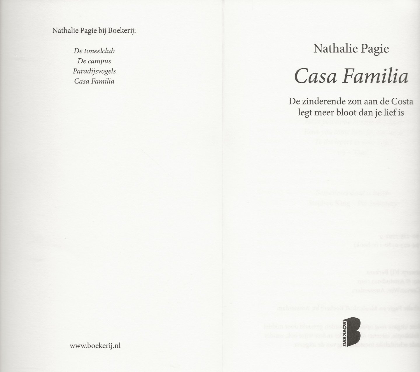 Pagie, Nathalie Omslagontwerp b'IJ Barbara Zetwerk Ceevan Wee  te Amsterdam - Casa Familia  De zinderende zon aan de Costa legt meer bloot dan je lief is