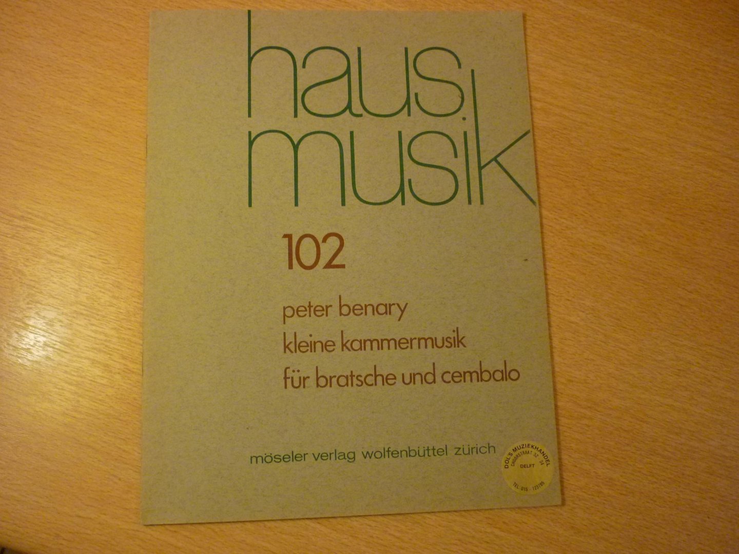 Benary; Peter - Kleine Kammermusik fur Bratsche und Cembalo (Hausmusik 102)