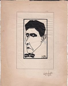 MEYER, Wybo - Portret van D.A.M. Binnendijk. Originele inkttekening. 14,5 x 9,4 cm. Gesigneerd 'Wybo Meyer.' Opgeplakt op geschept papier. 23,0 x 17,5 cm. Andermaal gesigneerd 'WyboMeyer 1926'.