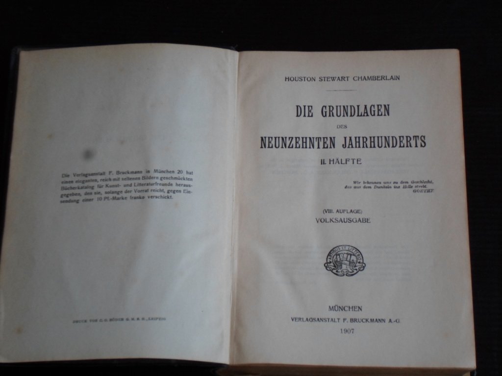 Stewert Chamberlain, Houston - Die Grundlagen des Neunzehnten Jahrhunderts, 2 volumes