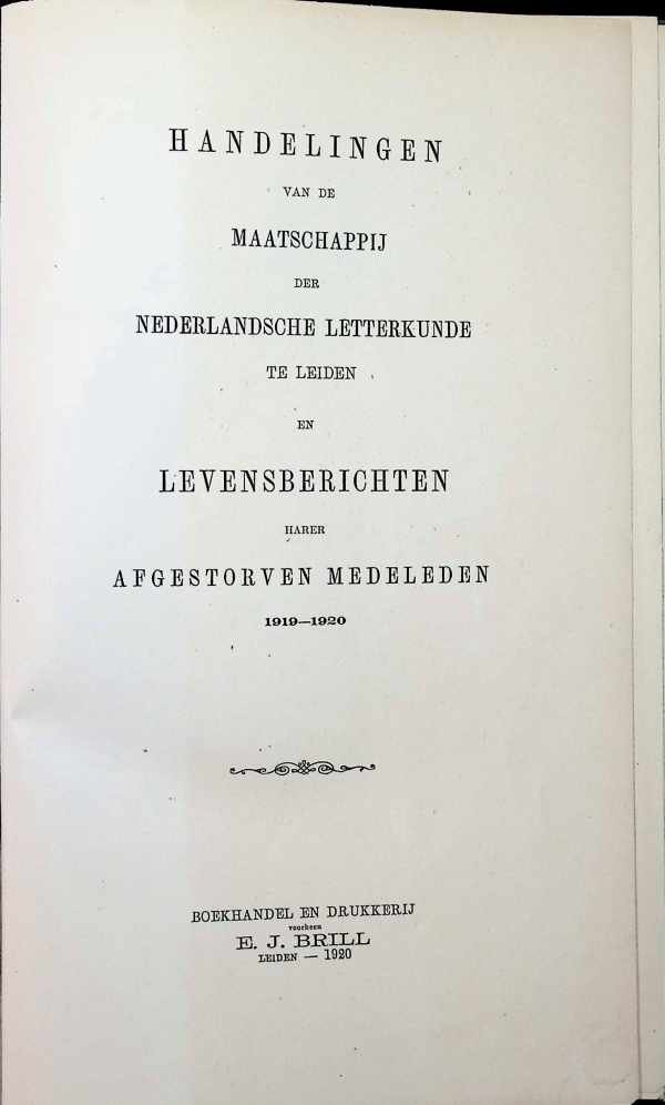 Collectief - Handelingen van de Maatschappij der Nederlandsche Letterkunde te Leiden en Levensberichten harer Afgestorven Medeleden 1919-1920