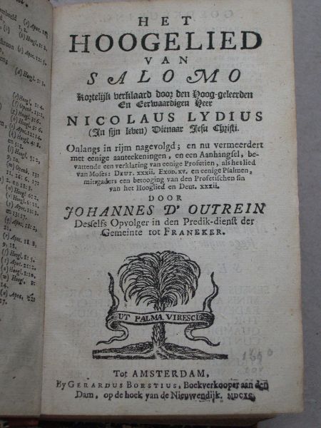 Lydius, Nicolaus - Het Hoogelied van Salomo. Kortelyk verklaard door den Hoog-geleerden en Eerwaardigen Heer Nicolaus Lydius
