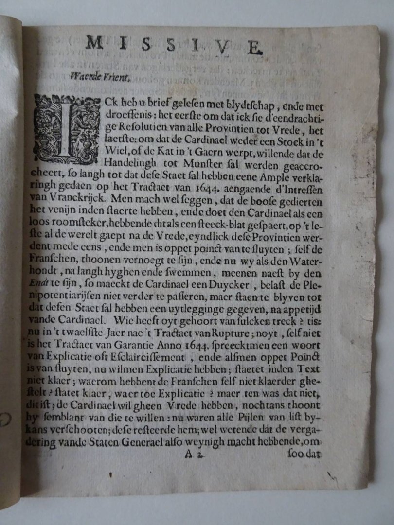 N.n.. - Missive uyt Middelburgh aen syn vrient in Hollandt (1647)