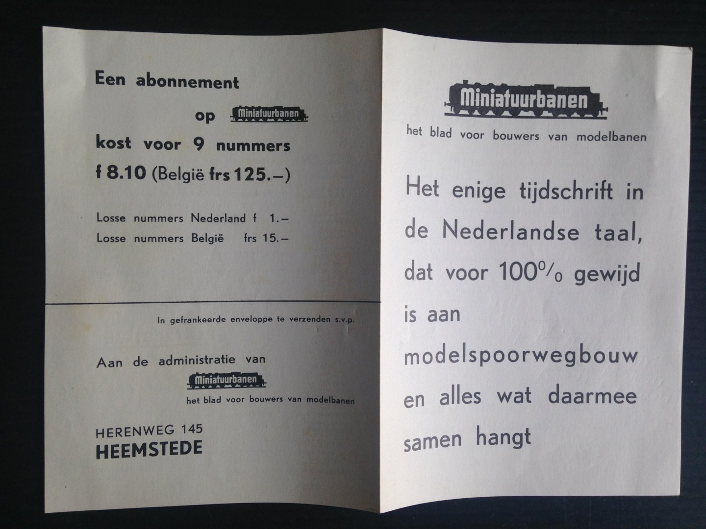  - Folder tijdschrift Miniatuurbanen, gewijd aan de modelspoorwegbouw
