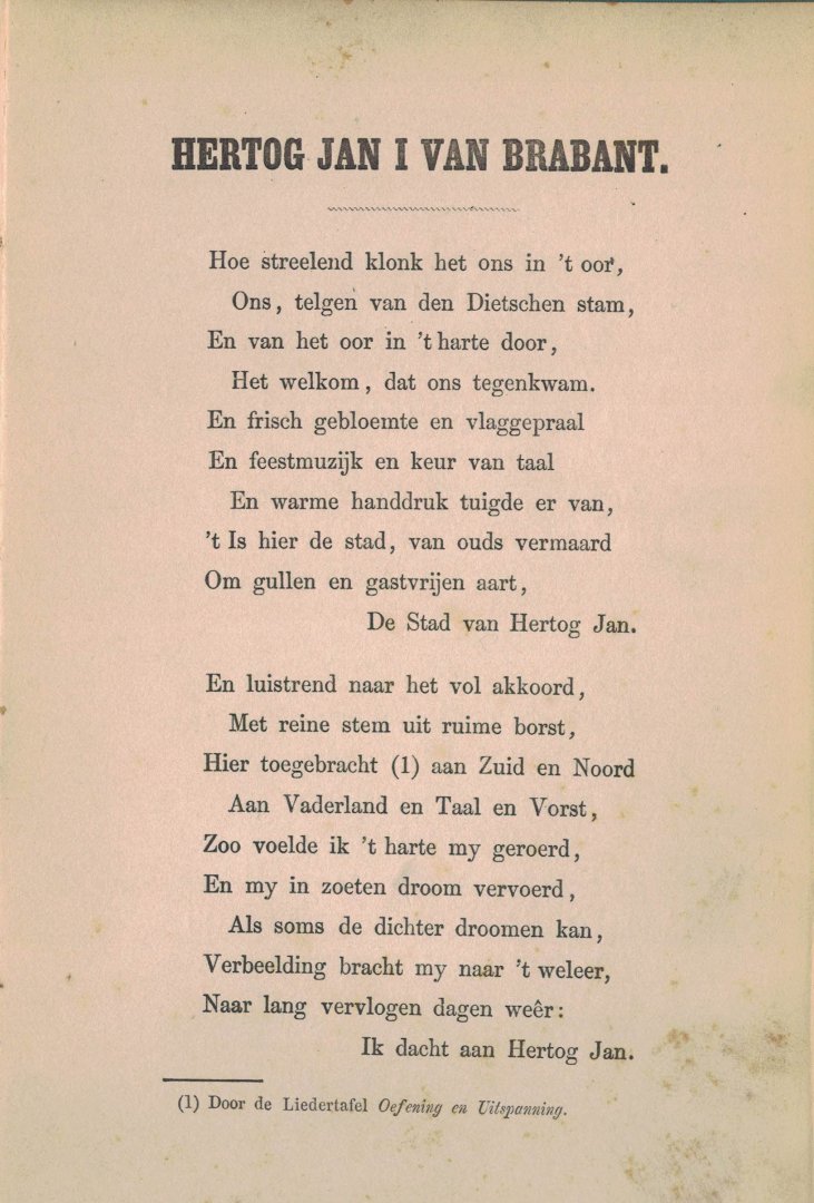 Lennep Jacob van - Hertog Jan 1 van Brabant ( gedicht, lied ) met geschreven opdracht van Van Lennep.