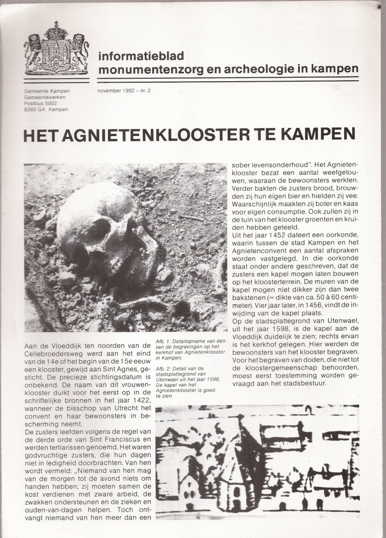 Smit, M. - Informatieblad Monumentenzorg en Archeologie in Kampen. November  1992 - Nr. 2.Het Agnietenklooster te Kampen