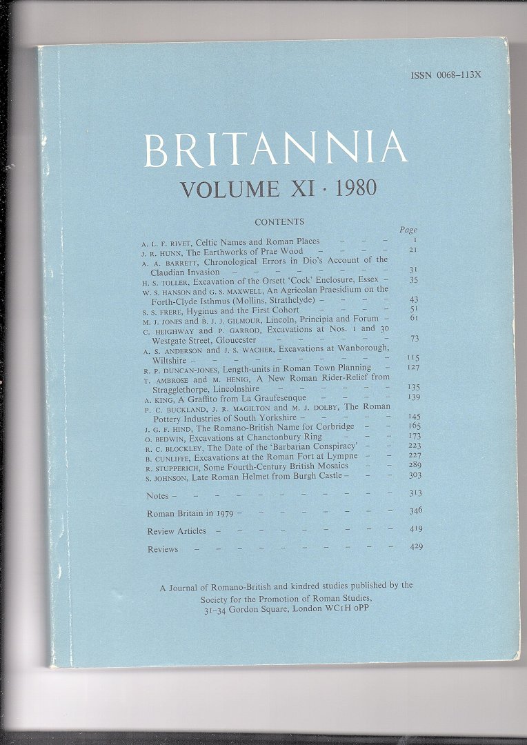 Britannia - Britannia, Volume XI. 1980.  A Journal of Romano-British and kindred studies.