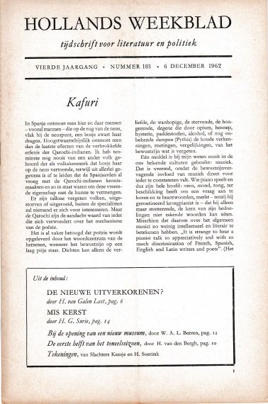 K.L. Poll (redactie) - Hollands Weekblad, vierde jaargang, nummer 183, 6 dedember 1962