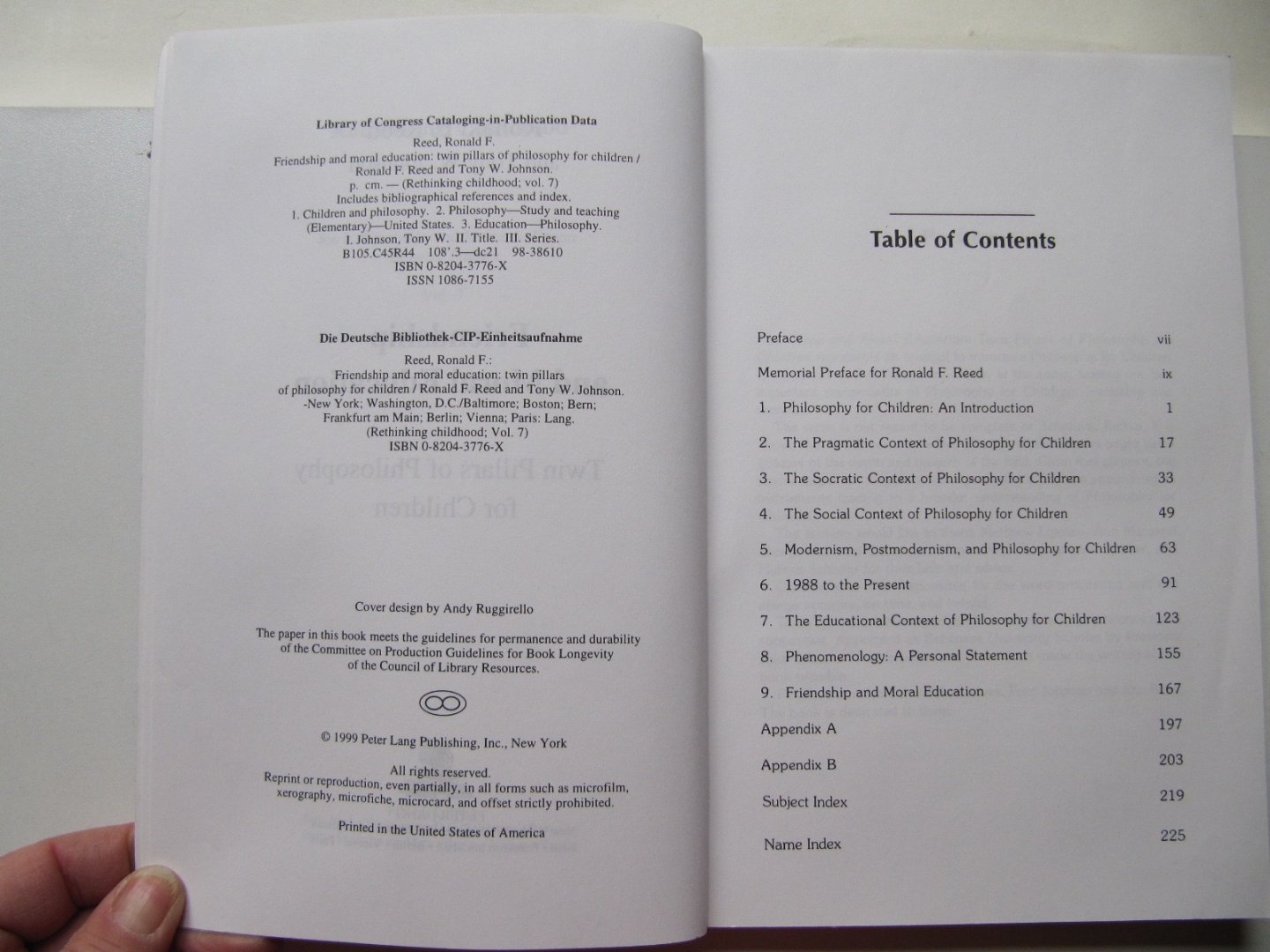 Reed, Ronald F. and Tony W. Johnson - Friendship and Moral Education / Twin Pillars of Philosophy for Children/ Rethinking Childhood 7