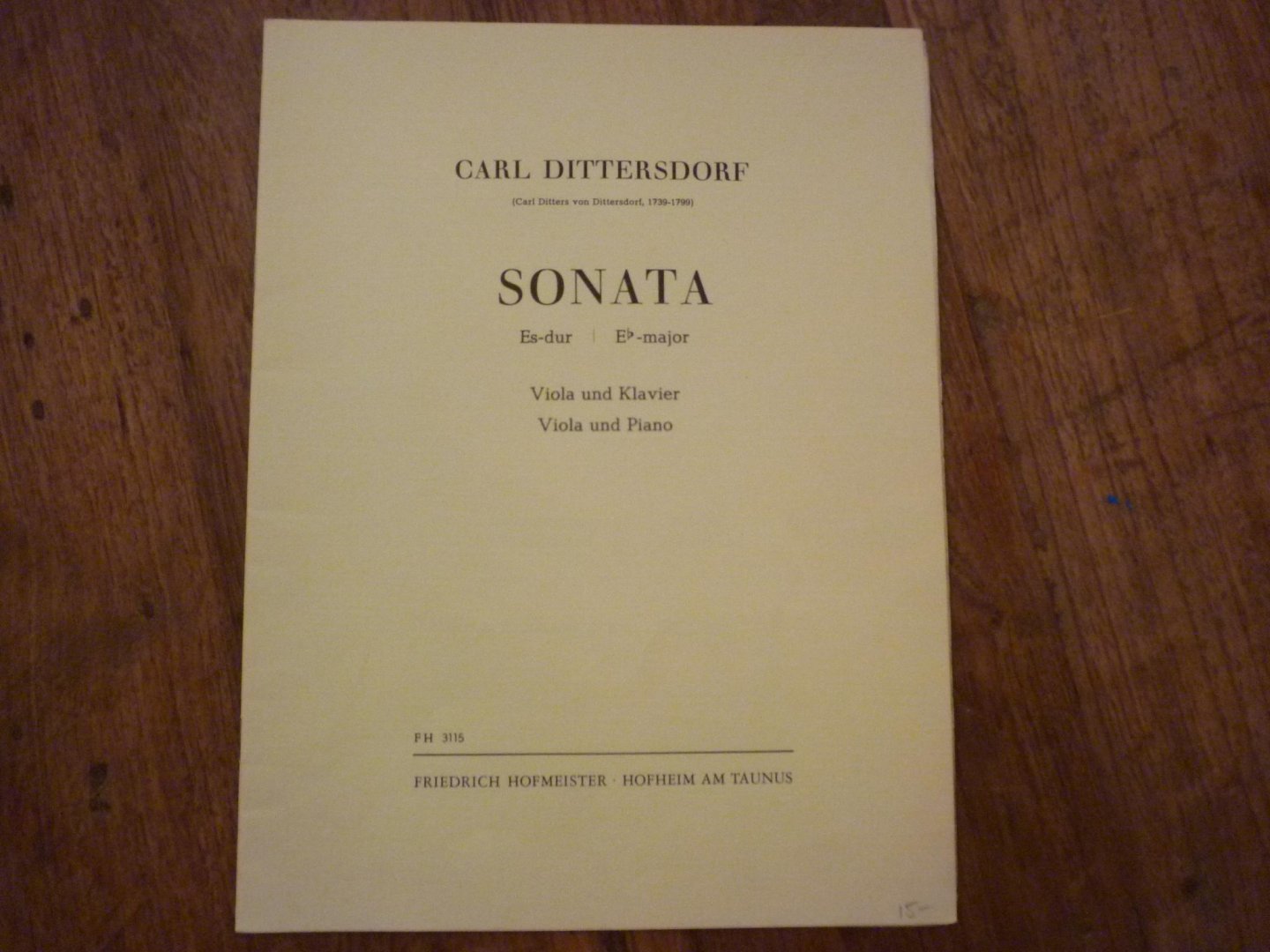 Dittersdorf; Carl Ditters von (1739–1799) - Sonate Es-Dur voor Altviool en piano (herausgegeben von H. Mlynarczyk - L. Lurmann)