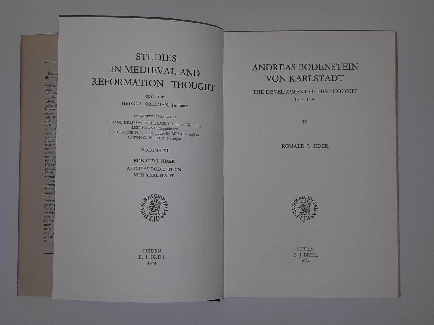 Sider, Ronald J. - Andreas Bodenstein von Karlstadt. The development of his thought 1517-1525