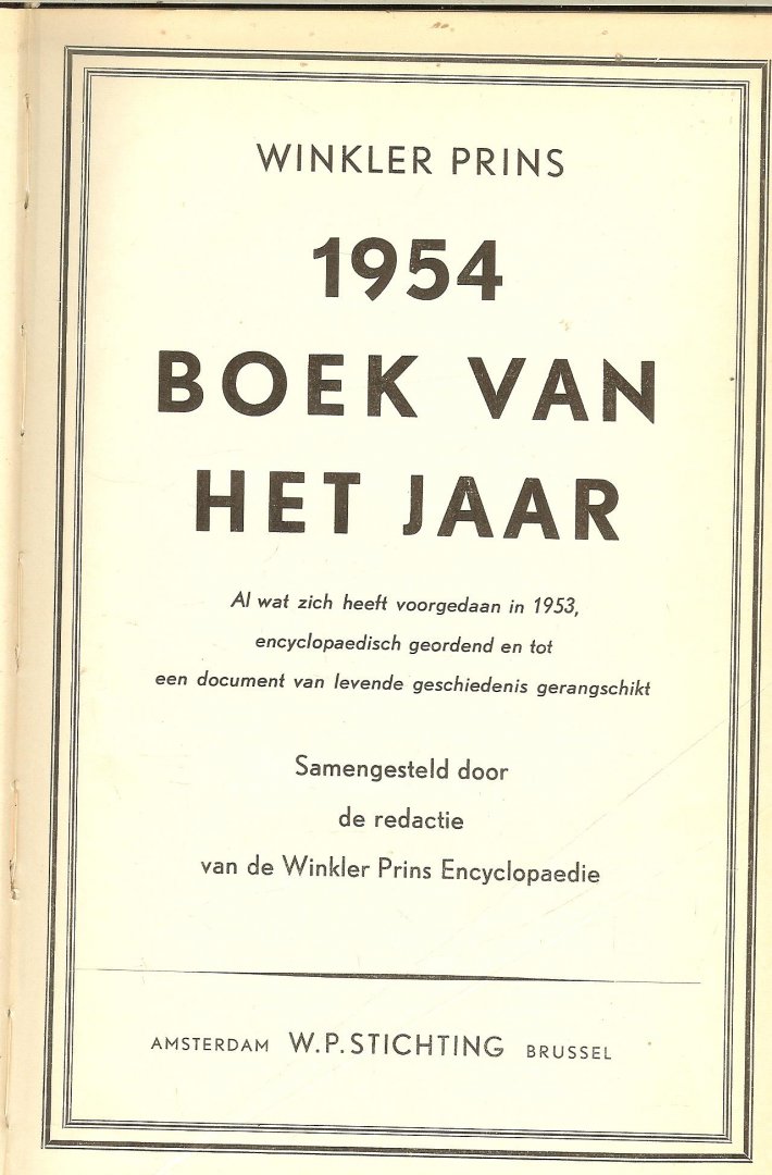 Samensteller de Redactie van de Winkler Prins Encyclopaedie - Winkler Prins, 1954 Boek van het jaar