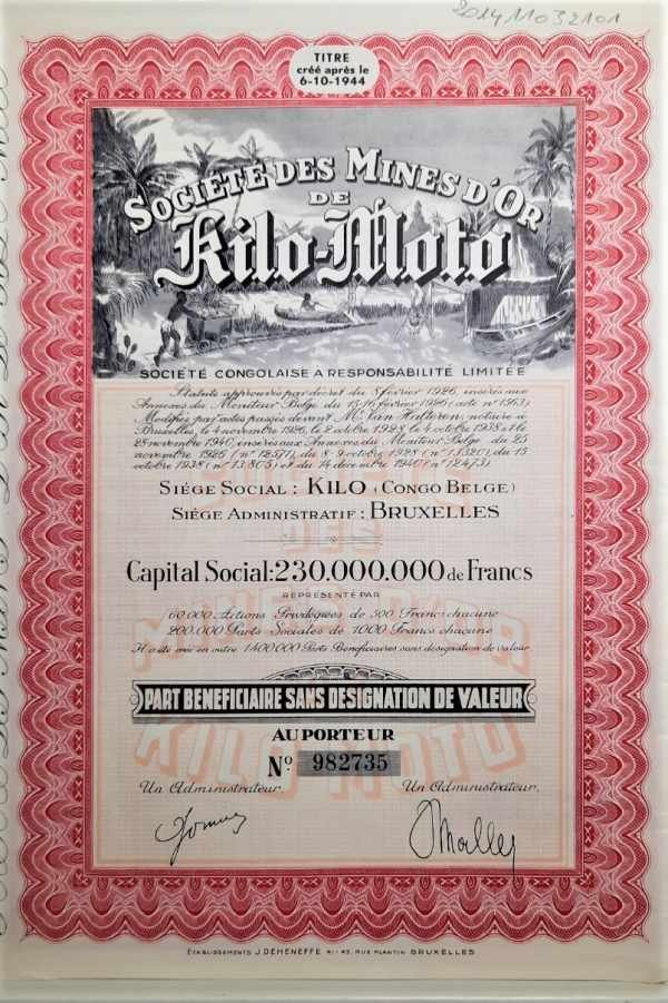 KILO-MOTO - Société des Mines d'Or de Kilo-Moto - Part bénéficiaire