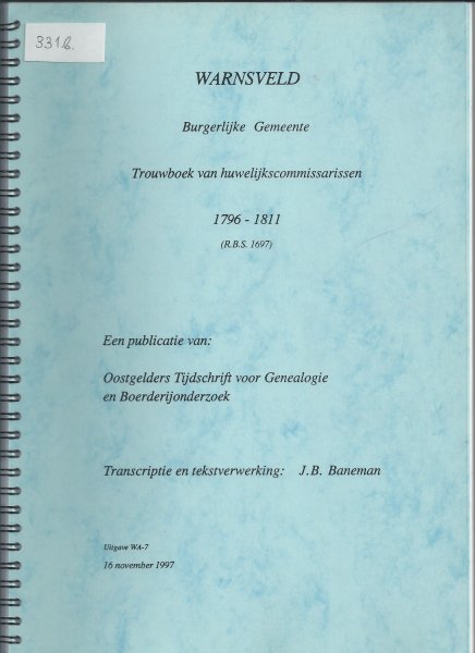 Baneman, J.B. - Warnsveld - Burgerlijke Gemeente - Trouwboek van huwelijkscommissarissen 1796 - 1811 (R.B.S. 1697'