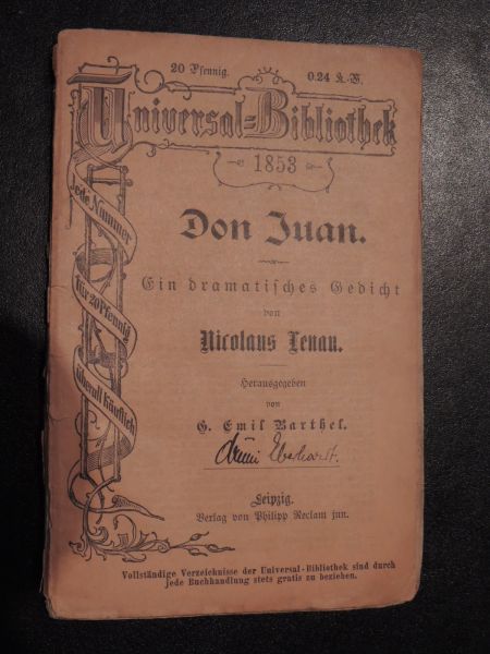 Lenau N. - herausgegeben von Gustav Emil Barthel - Don Juan, ein dramatisches Gedicht - Reclams Universal-Bibliothek nr.1853
