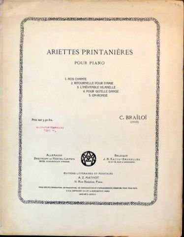Braïloï, C.: - Ariettes printanières pour piano