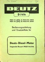 Deutz - Bedienungsanleitung Deutz Diesel Motor Liegende Bauart MAH 914/916