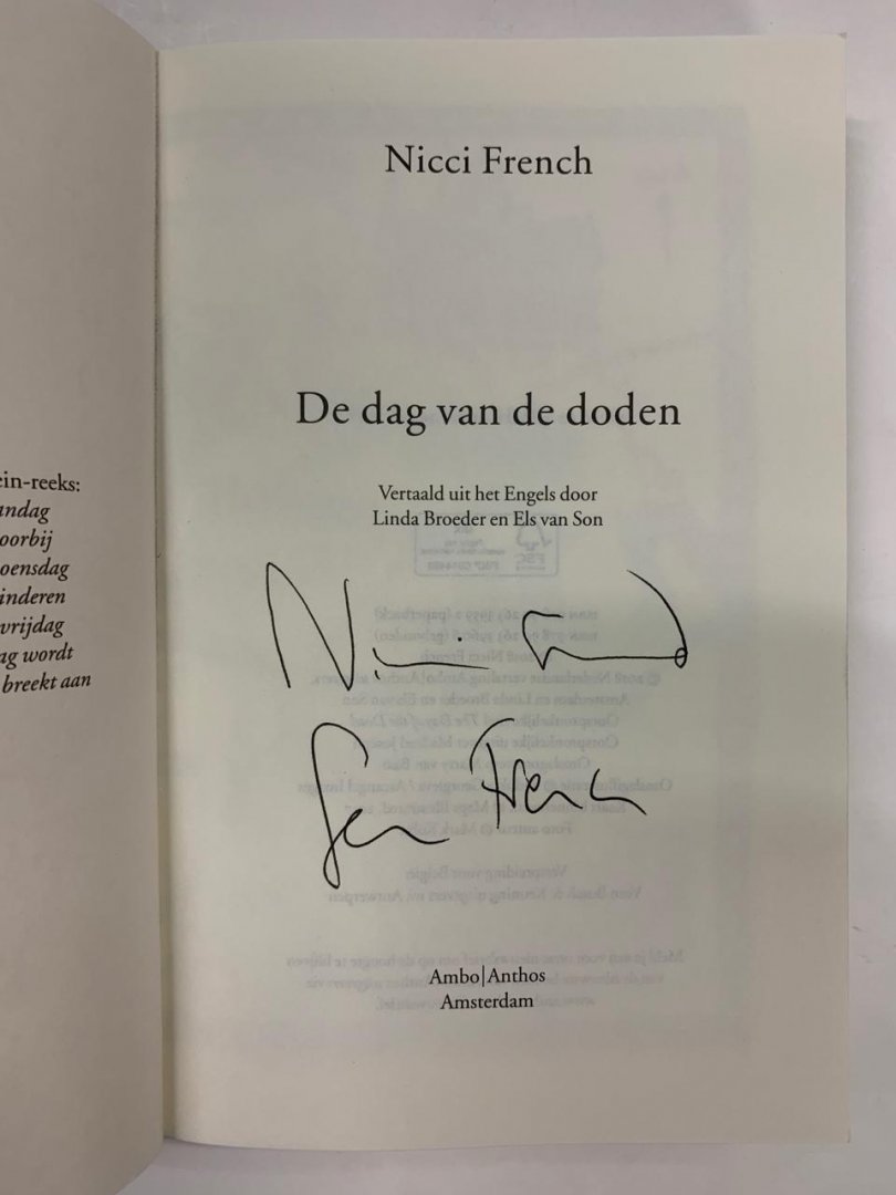 Nicci French - De dag van de doden - GESIGNEERD exemplaar