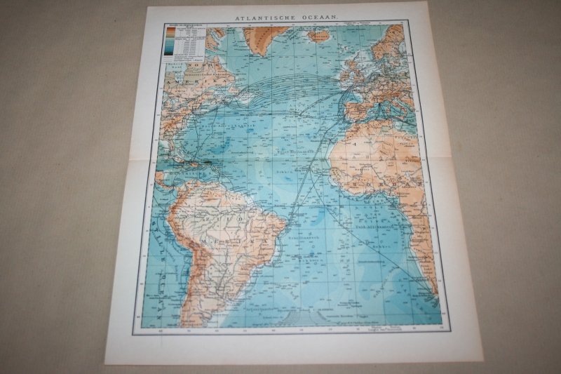  - Oude kaart van de Atlantische Oceaan  - circa 1905
