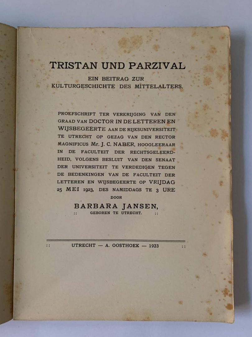 B. Jansen - Tristan und Parzival ; Ein Beitrag zur Kulturgeschichte des Mittelalters
