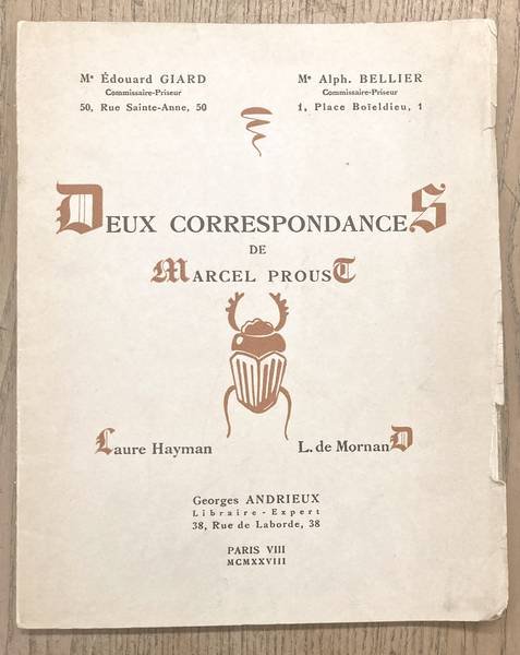 PROUST, MARCEL. - Deux Correspondances de Marcel Proust à Mesdames Laure Hayman et Louisa de Mornand.
