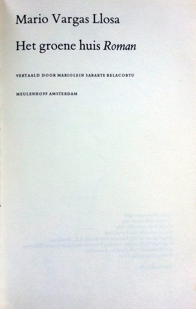 Llosa, Mario Vargas - Het groene huis (Ex.1)