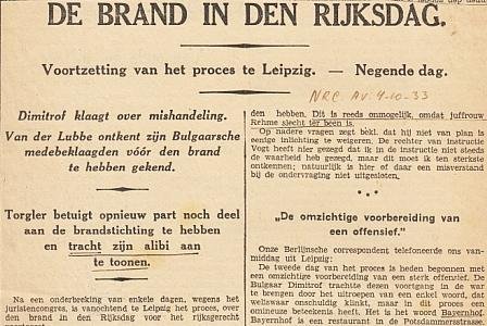 (LUBBE, Marinus van der) / RIJKSDAGBRAND - Krantenknipsels. (Nederlandstalig, vnl. 1933).