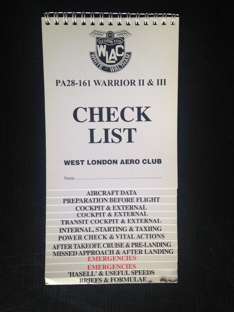  - PA28-161 Warrior II & III, Check List, West London Aero Club