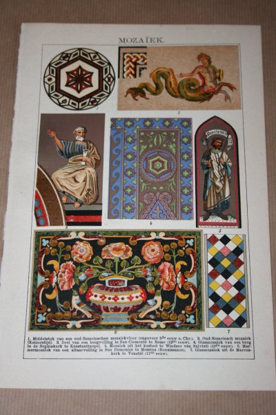  - Antieke kleuren lithografie - Kunst Mozaïek  - circa 1905