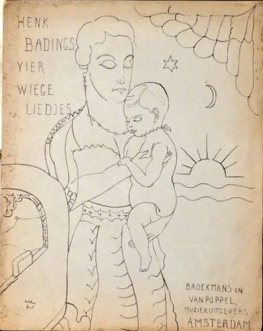 Badings, Henk: - Vier wiegeliedjes (coplas) (1936). Uit het Spaansch vertaald door Hendrik de Vries ; omslagteekening van Toon Kelder