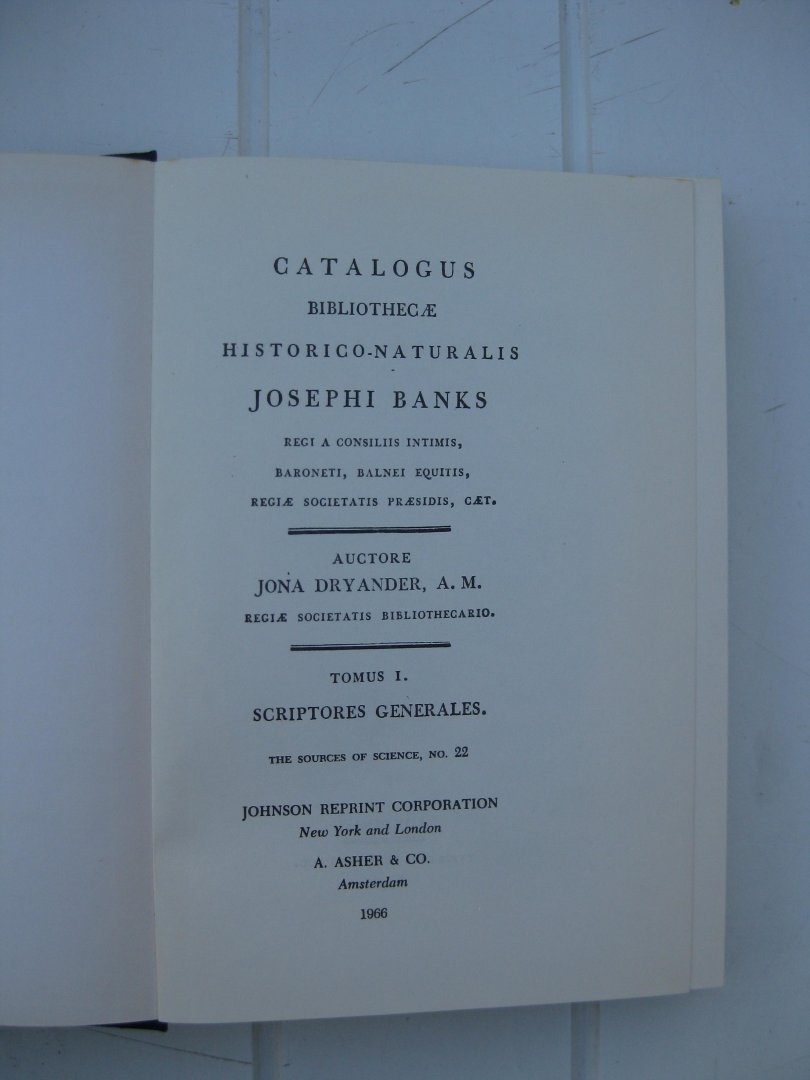 Dryander, Jona - Catalogus bibliothecae historico-naturalis Josephi Banks. Tomus I,II,III, IV et V.