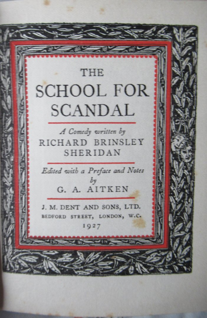  - The temple dramatists. School for scandal