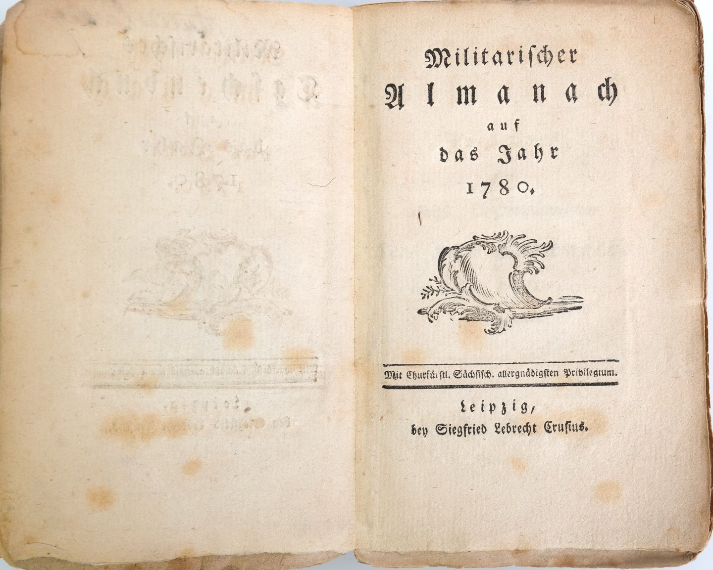 Gibraltar: (Anonym). - (Booklet with 2 titles:): Militarischer Almanach auf das Jahr 1780 (and) Militarisches Taschenbuch auf das Jahr 1780.
